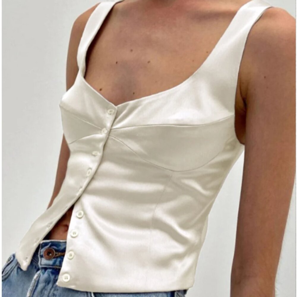 Nwot Commense Casual Button-Front Strappy Top, La… - image 2